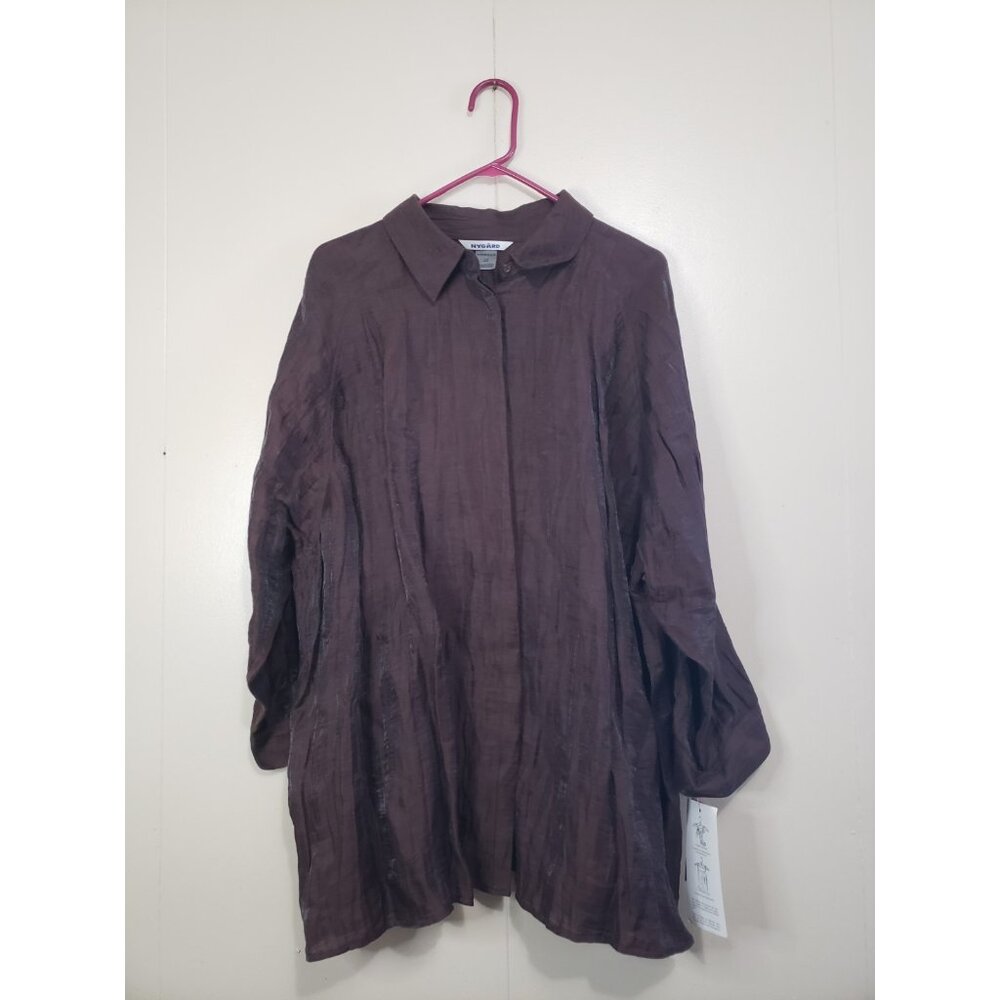 Nygard Womens Plus 22W Blouse Brown Linen Blend Lagenlook Natural Fibers Shimmer